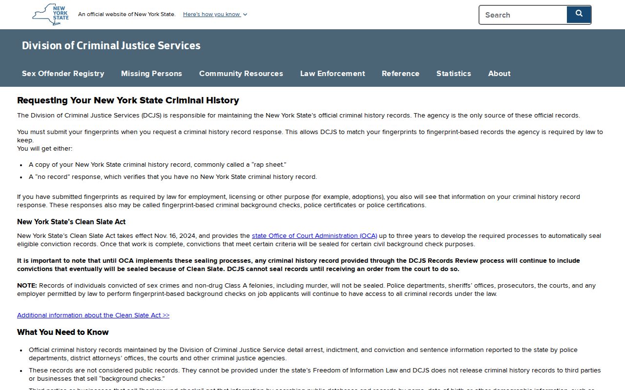 Schoharie County arrest history DCJS fingerprint record review page