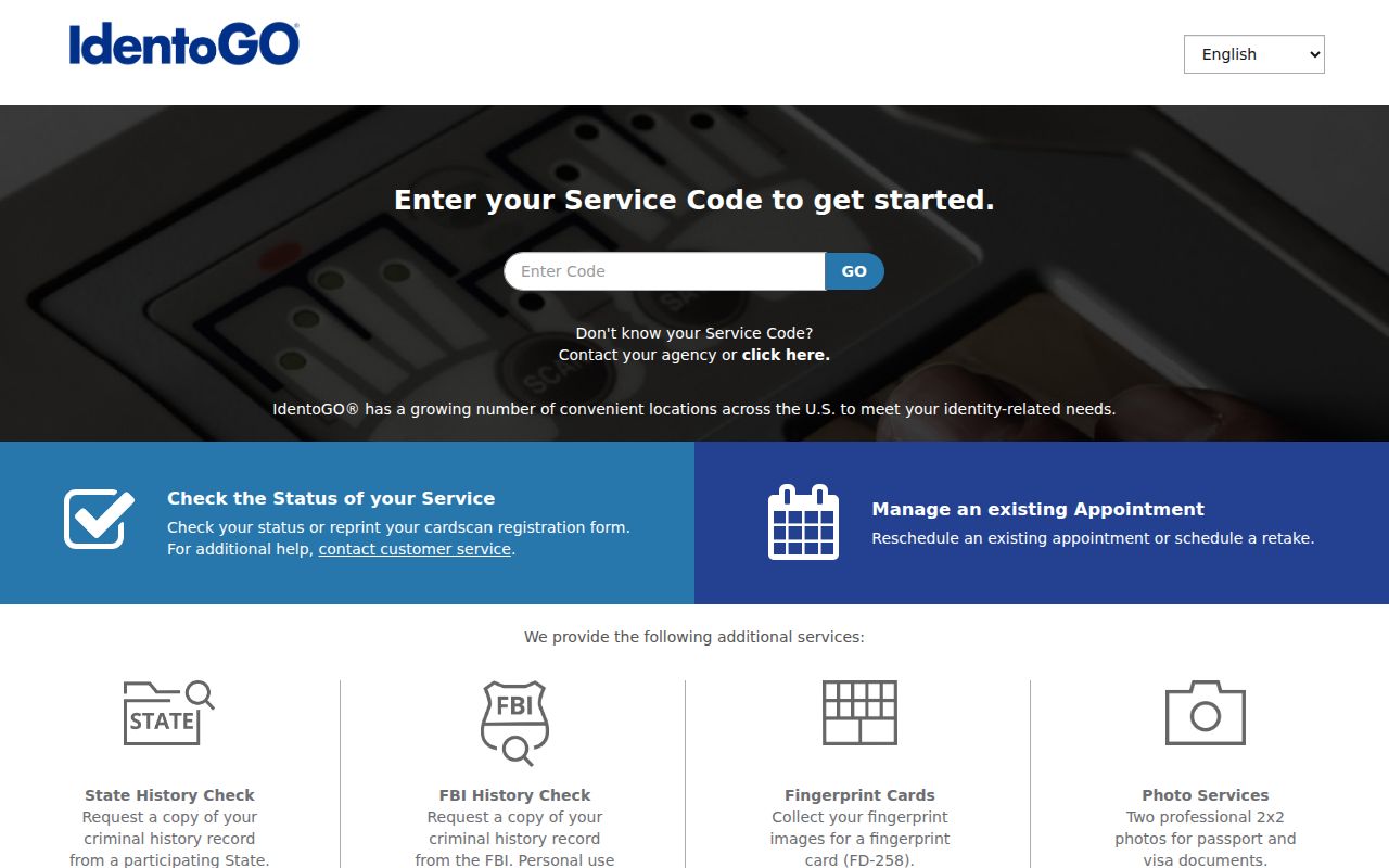 Schoharie County criminal history IdentoGO enrollment screen