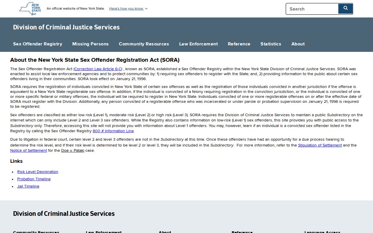 Schoharie County sex offender registry SORA legal overview and access limits
